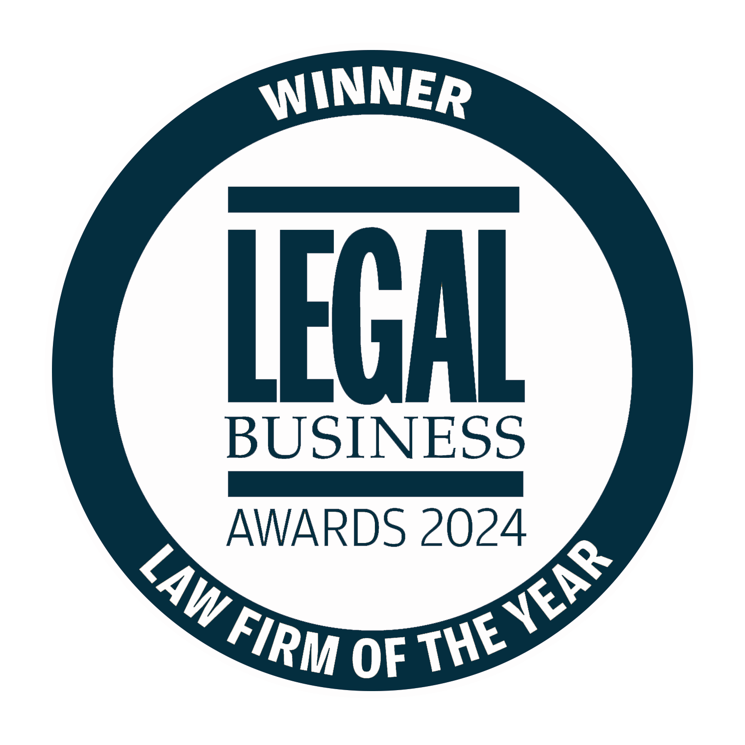 A logo depicting Freeths award as the Legal Business Awards Law Firm of the year, 2024